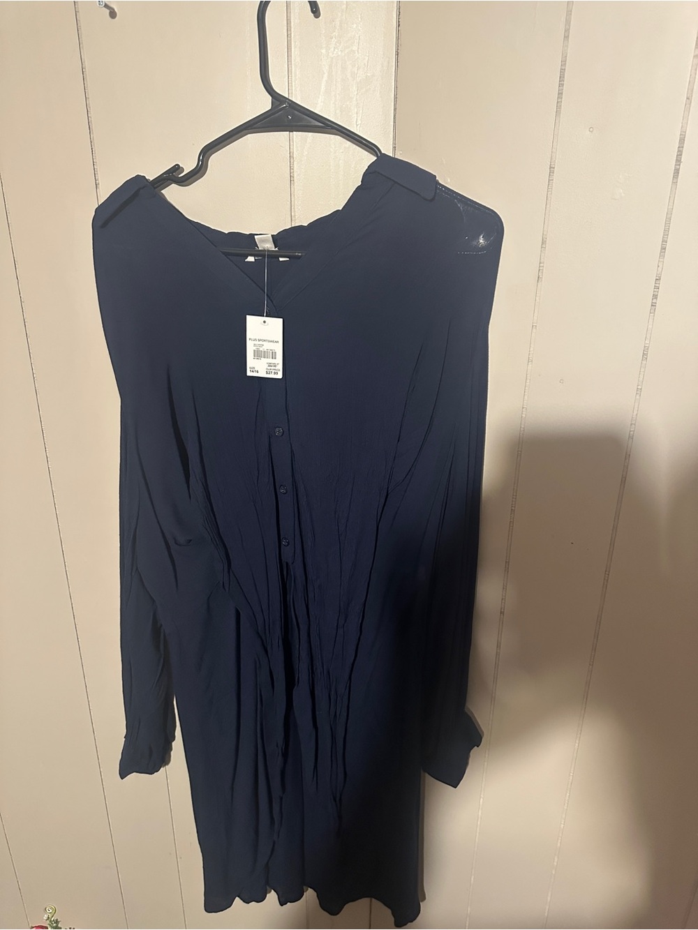 Cato Navy Button-Front Long Sleeve Tunic